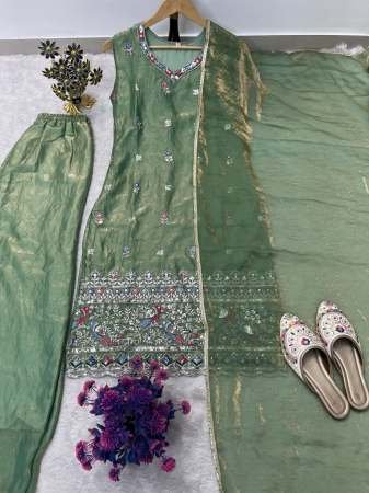 Fendy Silk Fabric Green Colour Palazzo Suit