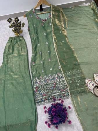 Fendy Silk Fabric Green Colour Palazzo Suit