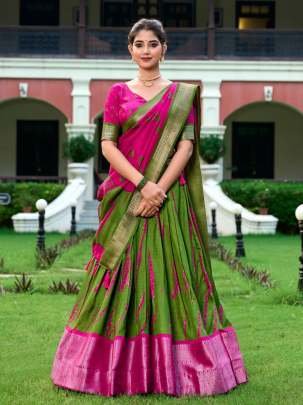 Fern Color Shibori Printed Dola Silk Lehenga Choli