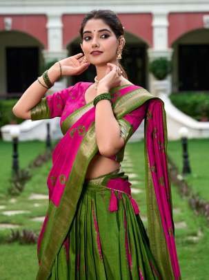 Fern Color Shibori Printed Dola Silk Lehenga Choli