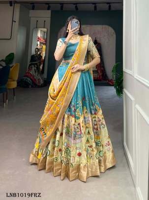 Ferozi Kalamkari Printed Dola Silk Lehenga Choli