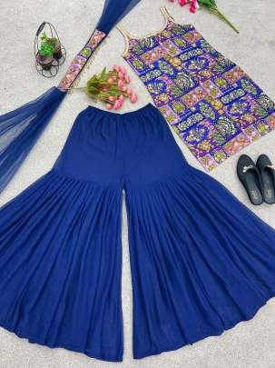 Festival Special Heavy Faux Georgette Royal Blue Sharara Suit