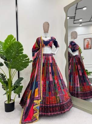 Festival Wear Digital Printed American Silk Lehenga Choli