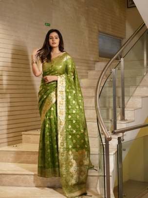 Festival Wear Floral Weaving Zari Organza Saree