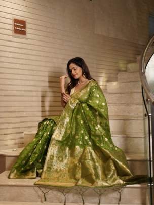 Festival Wear Floral Weaving Zari Organza Saree