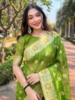 Festival Wear Floral Weaving Zari Organza Saree