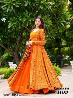 Festival Wear Orange Rayon Georgette Indo Western Dress