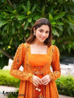 Festival Wear Orange Rayon Georgette Indo Western Dress