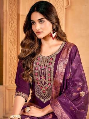 Festival Wear Women Wine Heavy Embroidery Work Vichitra Silk Kurtis Pair