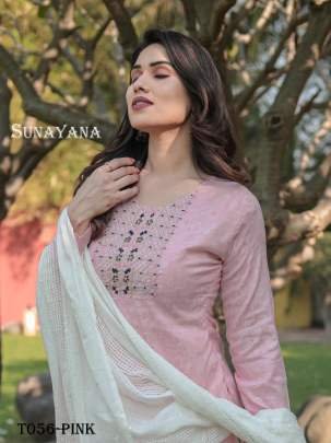 Linen Cotton Pink  Kurti Pant Dupatta Set