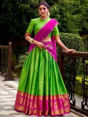 Festive Fashion Wear  Perot Green South Indian Lehenga Saree