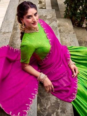 Festive Fashion Wear  Perot Green South Indian Lehenga Saree
