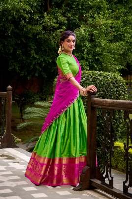 Festive Fashion Wear  Perot Green South Indian Lehenga Saree