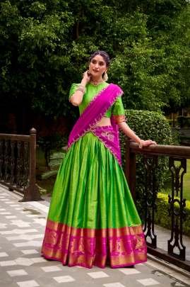 Festive Fashion Wear  Perot Green South Indian Lehenga Saree