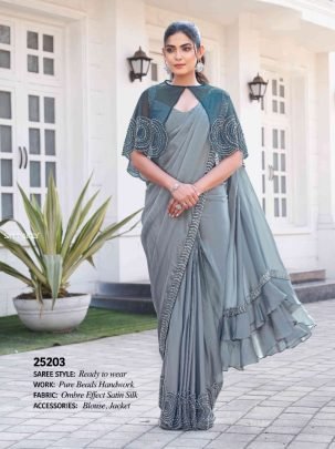 Festive Grey Silk Saree With Beautiful Jacket 25200 Series by Moh Manthan 