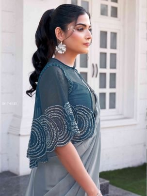 Festive Grey Silk Saree With Beautiful Jacket 25200 Series by Moh Manthan