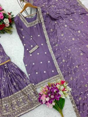 Festive Wear Collection Ready To Wear  Purple Chinon Silk Gharara Suit