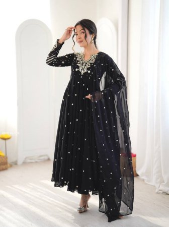 Festive Wear Faux Georgette Anarkali Suit Set With Beautiful Embroidery