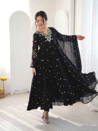 Festive Wear Faux Georgette Anarkali Suit Set With Beautiful Embroidery