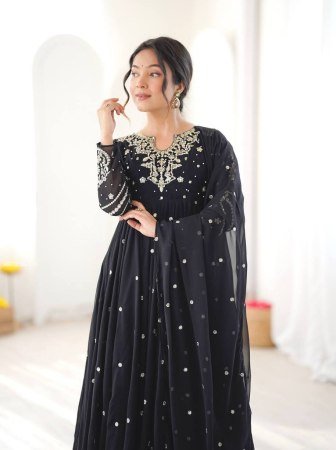 Festive Wear Faux Georgette Anarkali Suit Set With Beautiful Embroidery