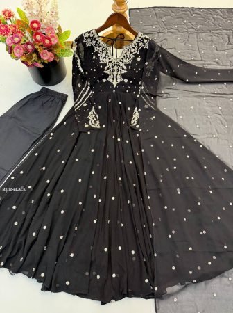 Festive Wear Faux Georgette Anarkali Suit Set With Beautiful Embroidery