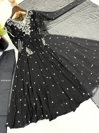 Festive Wear Faux Georgette Anarkali Suit Set With Beautiful Embroidery