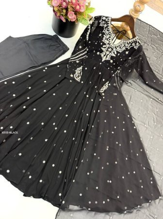 Festive Wear Faux Georgette Anarkali Suit Set With Beautiful Embroidery
