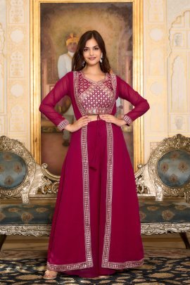 Festive Wear  Fox Georgette Shrug Plaza With Choli In Maroon