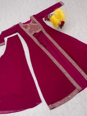 Festive Wear  Fox Georgette Shrug Plaza With Choli In Maroon