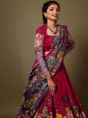 Festive wear Kalamkari Print Multi Colour Lehenga Choli Dupatta