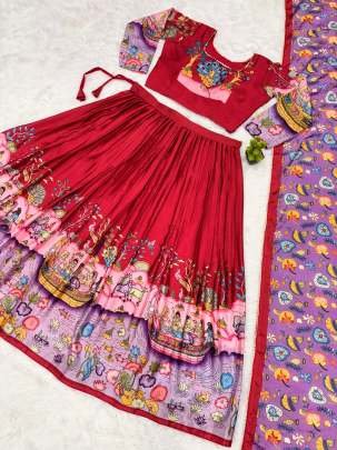 Festive wear Kalamkari Print Multi Colour Lehenga Choli Dupatta