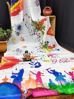 Festive Wear Linen Digital Printed Saree