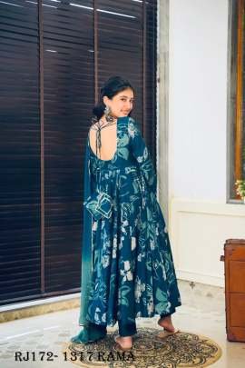 Festive Wear Rama Chinnon Flower Print 3 pcs Ready Made Suit