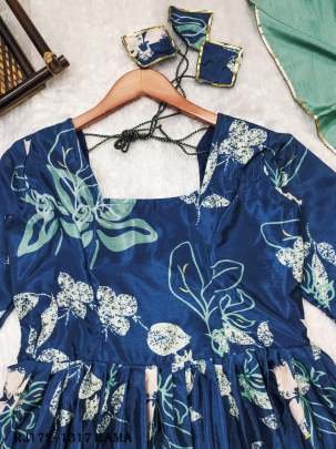 Festive Wear Rama Chinnon Flower Print 3 pcs Ready Made Suit