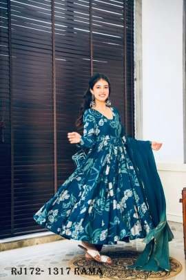 Festive Wear Rama Chinnon Flower Print 3 pcs Ready Made Suit