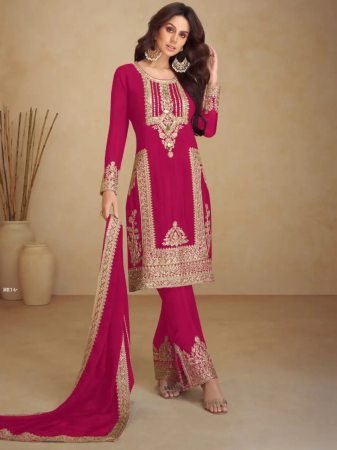 Festive Wear Rani Pink Chinon Silk Suit With Designer Dupatta By Gulkayra 