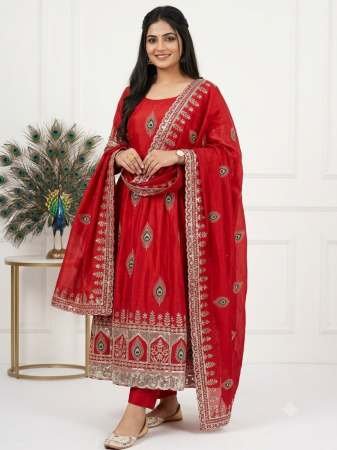 Festive Wear Red Colour Anarkali Suit