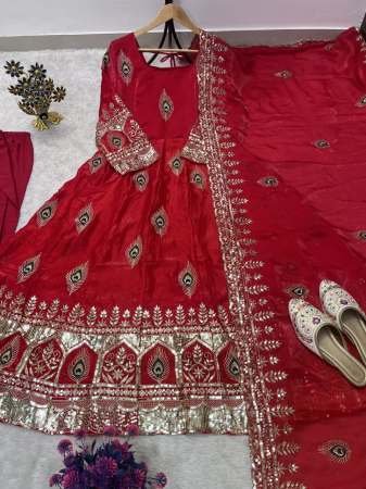 Festive Wear Red Colour Anarkali Suit