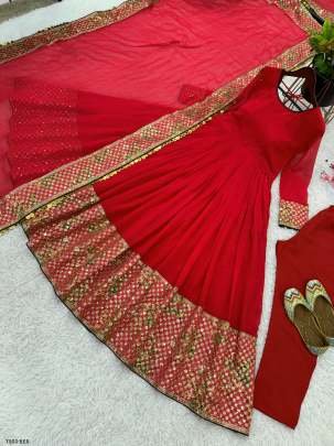 Festive Wear Red Georgette Gown With Digital Print