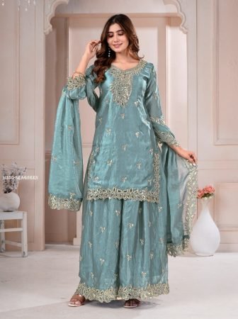  Festive Wear Sea Green Sharara Suit Set