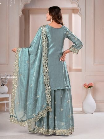 Festive Wear Sea Green Sharara Suit Set