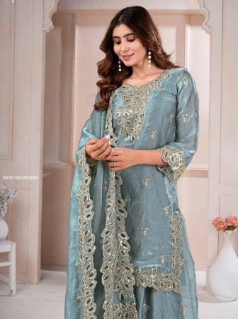Festive Wear Sea Green Sharara Suit Set