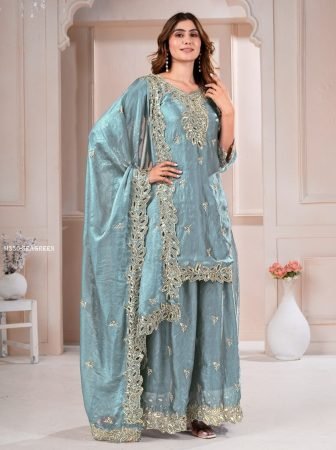 Festive Wear Sea Green Sharara Suit Set