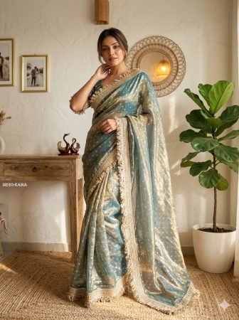 Festive Wear Two Tone Butti Design Heavy Golden Border