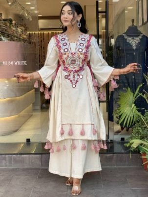 Festive Wear White Plus Size Cord Set in Palazzo Style