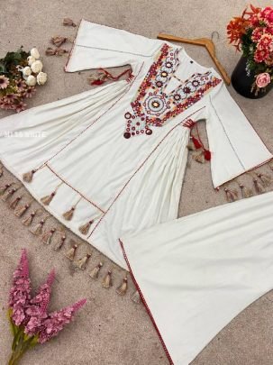 Festive Wear White Plus Size Cord Set in Palazzo Style