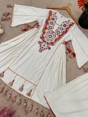 Festive Wear White Plus Size Cord Set in Palazzo Style