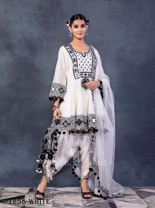 Festive Wear White Rajwadi Silk Kurti Pant Set