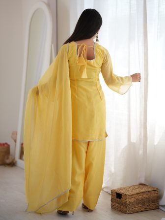 Festive Wear Yellow Crunchy Silk Suit Set
