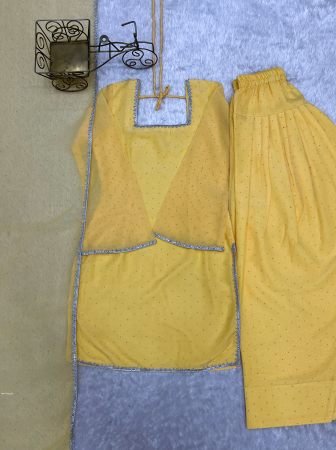 Festive Wear Yellow Crunchy Silk Suit Set